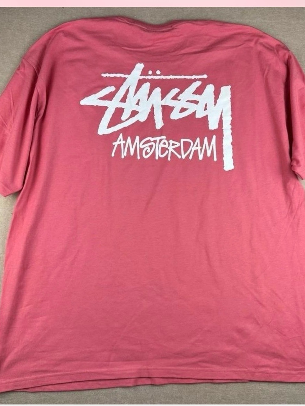 Stussy Amsterdam Short Sleeve Tee in Coral Pink with White Logo